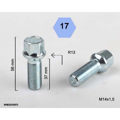 Wheel bolt M14x1.5x37 Ball seat H17 Silver R13