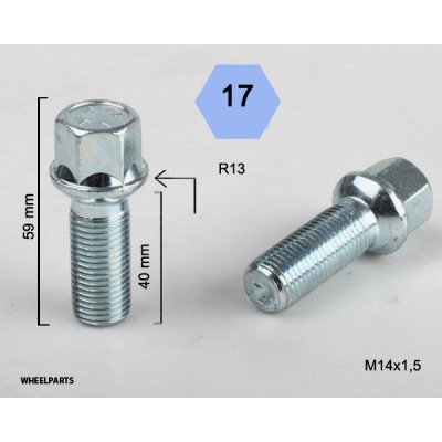 Wheel bolt M14x1.5x40 Ball seat H17 Silver R13