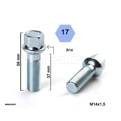 Wheel bolt M14x1.5x37 Ball seat H17 Silver R14