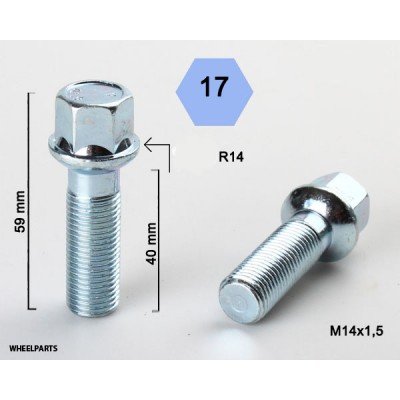 Wheel bolt M14x1.5x40 Ball seat H17 Silver R14