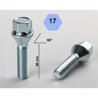 Wheel bolt M12x1.5x38 Conical H17 Silver