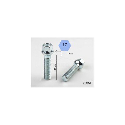 Wheel bolt M14x1.5x60 Ball seat H17 Silver R14