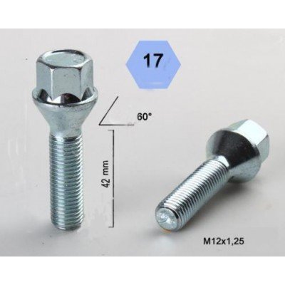 Wheel bolt M12x1.25x42 Conical H17 Silver