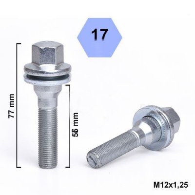 Perno de rueda M12x1.25x56 plano H17 plata