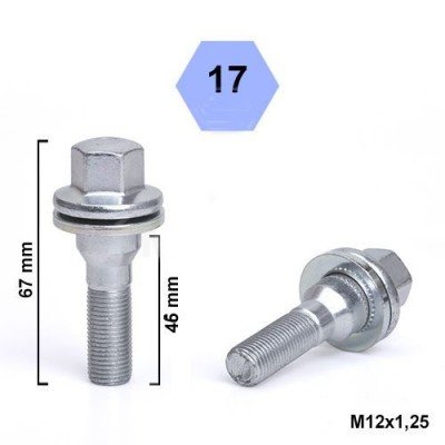Wheel bolt Peugeot M12x1.25x46 Flat H17 Silver