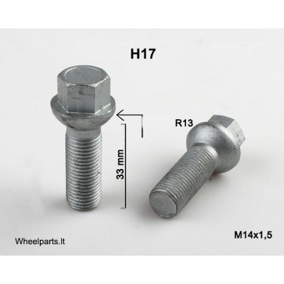 Wheel bolt M14x1.5x33 Ball seat H17 Silver R13