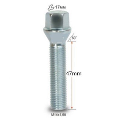 Perno de rueda M14x1.5x47 Cónica 60° H17 plata